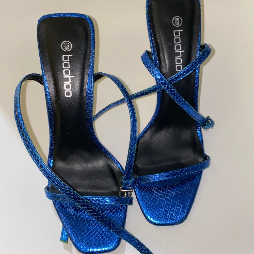 Blue Metallic Square Heels